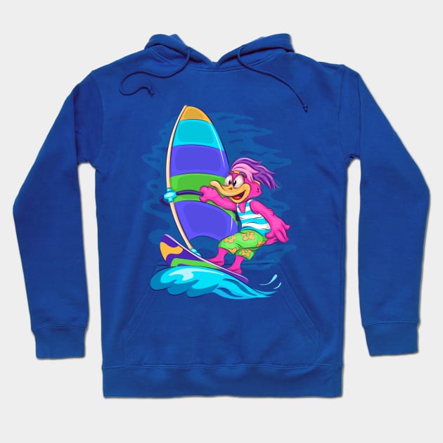 Cartoon Duck Windsurfer Hoodie by AndreKENO